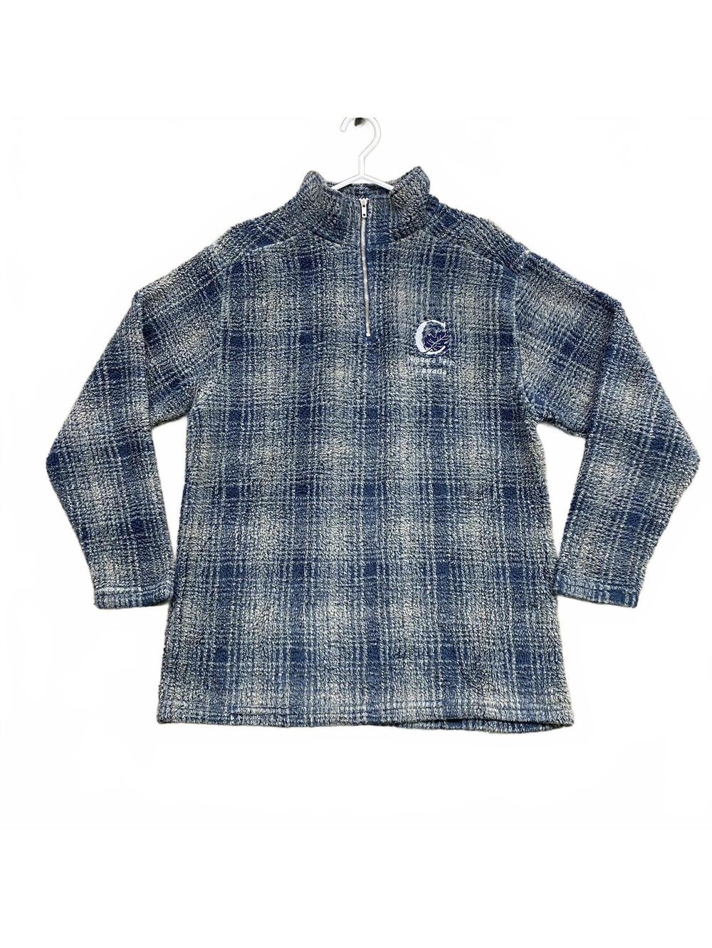 VTG Y2K Fun-Fleece Canada Niagara Falls Plaid 1/4 Zip Fleece M Made In Canada